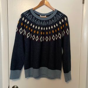 Time And Tru Ski Sweater in Navy Light Blue Gold and White